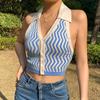 Amazon 2023 Primavera y Verano Nuevo Europeo y Americano Patrón Irregular Cuello Halter Top Sexy sin Espalda Cárdigan Tejido Sling