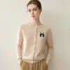 Cárdigan 100% cachemir, cuello redondo para mujer, suéter de punto jacquard de panda de dibujos animados, prenda exterior versátil y cálida