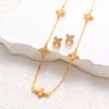 Set de Collar y Aretes Cdd Color Dorado con Decoración de Trébol de Cuatro Hojas e Incrustaciones de Circonia, Hecho de Cobre, Directo de la Fábrica Fuente