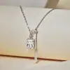Collar Rectangular de Zirconia de Plata de Ley S925 para Mujer con Cadena de Diseño Asimétrico y Cadena para Clavícula con Cuentas Deslizantes Ajustables
