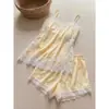 Pijama de Encaje Patchwork Estilo Puro Deseo con Copas de Hielo de Seda para Mujer Verano Tallas Grandes Nuevo Conjunto de Shorts con Tacto Frío Ropa de Casa