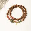 Pulseira Duplo Círculo de Jade Hetian 6mm com Pingente da Sorte de Ágata Vermelha do Sul Transparente like Ice Contas de Oração de Casal Estilo Chinês Novo