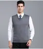 Colete suéter de lã masculino gola V cor sólida outono e inverno suéter masculino sem mangas colete suéter 680#