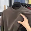 Camiseta de Lana Fina de Manga Corta para Hombre con Seda, Cuello Semi Alto, Juvenil, Color Sólido, Tejido de Punto de Manga Corta, Ropa de Hombre
