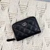 Nuevo Tarjetero Pequeño Fragancia Cf Billetera para Monedas de Mujer Cartera Corta Acolchada de Cuero Genuino Tarjetero de Piel de Vaca Caviar
