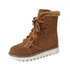 Botas brancas e rosas estilo inverno botas de neve botas curtas de pelúcia grossa com cadarço tamanho grande botas femininas tamanho pequeno sapatos femininos 36-43