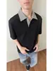 Polo de Manga Corta Empalmado para Hombres y Mujeres, Estilo Veraniego de Alta Gama, Camiseta Fresca y Elegante con Cuello, Corte Limpio, Hombro Recto, Manga Media
