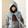 Pasamontañas de Punto Azul Mezcla de Lana para Mujer, Invierno, Circunferencia de Cabeza Grande, Cálido Sombrero y Bufanda Combinados para Protección de Orejas