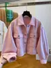 Jaqueta curta jeans rosa para mulheres, nova moda 2025 início da primavera, jaqueta elegante com gola alta, top dopamina