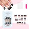 Uñas Portátiles Más Vendidas Transfronterizas, Uñas Portátiles Estilo Francés Hechas a Mano, Uñas Postizas Negras con Purpurina y Lazo de Diamante
