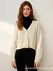 Cárdigan de Punto Corto Color Sólido con Giro Transfronterizo Chaqueta Suéter Versátil Nuevo de Principios de Otoño Transfronterizo Europeo y Americano para Mujer