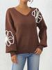 Suéteres para Mujer Estilo Europeo y Americano Bordado con Cinta Floral Suéter Casual de Punto Pullover con Cuello en V
