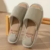 Pantuflas de Lino para Mujer Primavera y Otoño Hogar Interior Algodón y Lino Hogar Verano Pareja Silencioso Antideslizante Tela Zapatillas de Madera para Hombre