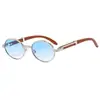 Nuevas Gafas de Sol Ovaladas Retro Europeas y Americanas con Imitación de Madera para Hombres y Mujeres, Moda de Alta Gama Tendencia con Protección Anti-UV