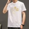 Gola redonda manga curta T-shirt masculina elemento de moda nacional fina T-shirt moda curta moda all-match casual top roupas masculinas t