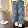 Nueva Colección de Otoño de la Dulce Hermanita: Jeans Rectos Sueltos con Estampado Completo y Lazo para Niñas, Pantalones Casuales Estilo Coreano para Bebés