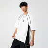 Camiseta curta de manga curta color block personalizada para homens, camiseta esportiva de algodão puro texturizado bordado para o verão