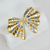 Hongfei Aretes de Acero Inoxidable Europeos y Americanos Bañados en Oro de 18K Ala de Mariposa Lujo Accesible Pendientes de Acero de Titanio de Gama Alta No Descolorables Venta al por Mayor