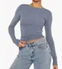Camisa Casual Feminina Popular Europeia e Americana de Manga Longa para Primavera e Outono Cor Sólida Slim Fit Pulôver Top Roupas de Rua Femininas Camada Base