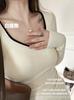 316# cachemir antibacteriano ropa cálida estilo Hepburn color de contraste copa integrada otoño e invierno engrosado cepillado cuello de rombos top de manga larga