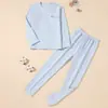 Conjunto de Roupa Térmica Infantil Sem Costura 100% Algodão para Outono e Inverno, Camada Base de Algodão Espessa e Macia para Meninos e Meninas