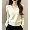 Suéter Casual Ligero de Punto para Mujer de Otoño y Primavera, Estilo Caliente Nuevo Estilo de Manga Larga, Suéter de Punto Elegante con Cuello en V para Mujer