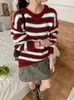 Suéter a rayas de bloques de color minimalista estilo japonés para mujer, otoño e invierno 2026, jersey casual Harajuku artístico, top de punto holgado
