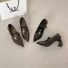 En Stock Mocasines Retro Franceses de Piel de Oveja con Tacón Alto de 5/7 cm para Mujer, Zapatos Cómodos de Tacón Grueso para el Trabajo