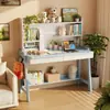 Escritorio y Estantería Integrados para Niños, Mesa de Estudio para Dormitorio para Estudiantes de Primaria y Secundaria, Escritorio de Madera Maciza Ajustable, Escritorio y Silla de Estudio para el Hogar