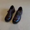 Mocasines estilo británico, zapatos versátiles de suela gruesa con hebilla para mujeres menudas, tacón grueso