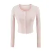 Chaqueta Cardigan de Manga Larga con Cuello Redondo Sexy de Puro Deseo Estilo Americano, Nueva Camiseta de Manga Larga Ajustada con Protección Solar de Botonadura Única para Principios de Otoño