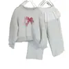 Conjunto de Niña para Primavera y Otoño Bebé Elegante Infantil Moderno Versión Coreana Sudadera con Adorno de Encaje y Lazo y Pantalones de Chándal
