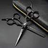Tijeras de Peluquería de Alta Calidad de 6.0 pulgadas con Tornillo Pintura Negro Oro, Tijeras para Cortar el Cabello, Tijeras Planas, Tijeras Entresacadoras 03-05