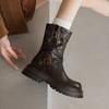 Botas Martin de Piel de Oveja Texturizada Adelgazantes, Versátiles, para Aumentar la Altura, con Suela Gruesa para Mujer 2024, Botas de Piel de Tacón Medio Grueso con Hebilla de Cinturón