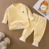 Conjunto de Ropa Cálida para Niños y Niñas, Otoño/Invierno, Con Felpa Plus, Engrosado, Cálido, Pijama/Ropa de Casa de Dos Piezas, Al por Mayor