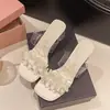 Sandalias de Dedo Estilo Hada Francesa Florales para Mujer, Nuevo Modelo Verano 2026, Sandalias de Tacón Grueso con Pedrería Transparente, Pantuflas que Aumentan la Altura