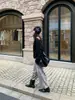 Calça Feminina Yu Yi Vintage Estampa de Leopardo Cordão Perna Larga Elástico Cintura Baixa Solta Perna Reta Comprimento Total Casual c2983