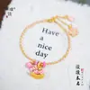 Mismo Estilo que el Pulsera con Borla de Flor de Durazno Caballo Mecedora Oro Arena de la Tienda de Oro Puzuo, Rosa, Femenino, Juguetón, Tejido a Mano para Mujer
