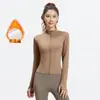 Chamarra de Yoga Engrosada para Mujer con Forro Polar, Cintura Ajustada, Corte 3D, Agujeros para Pulgar, Mangas Largas, Chamarra Cálida para Deportes y Fitness
