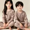 Pijama de algodón puro para niños ropa y pantalones de otoño para niños conjunto de ropa interior térmica para bebés niñas prendas de punto para niños pequeños y medianos pantalones de punto invierno