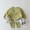 Ropa de estilo coreano para bebés y niños pequeños: conjunto de punto cómodo y casual, de corte holgado, adecuado para primavera y otoño, elegante atuendo de dos piezas