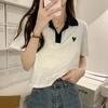 Playera Polo de Verano con Cuello en V Camiseta de Manga Corta para Mujer 2025 Nueva Holgada Casual Versátil Look Adelgazante Camiseta Top de Corazón