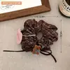 Goma para el pelo de tela a cuadros rojo-marrón vintage de otoño e invierno para niñas, adecuada para recoger moños o coletas, venta al por mayor