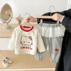 Conjunto de Ropa Otoñal Gatito para Niña Ropa Infantil Mangas Largas Dobladillo de Encaje Pantalones con Puños Conjunto de Dos Piezas Ropa de Otoño para Niñas