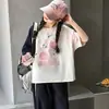 Conjunto Informal de Verano 2026 para Niñas Mayores, Estilo Coreano Nuevo, Camiseta de Manga Corta con Bloques de Color y Cinta, Pantalones Rectos