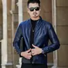Jaqueta de Couro Grossa com Gola Alta e Forro de Lã para Homens, Outono e Inverno, Estilo Coreano para Meia-Idade, Corte Slim, Jaqueta de Couro Casual Elegante para Homens, Cor Sólida