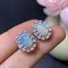 Aretes de Ópalo Natural con Piedras Cristalinas y Llenos de Brillo como Fuego, Piedra Principal 6*8mm, Finamente Elaborados en Plata S925