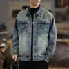 Jaqueta Jeans Lavada Nova Estilo Retrô Americano para Primavera e Outono para Adolescentes, Jaqueta Versátil Masculina Tendência de Caimento Solto