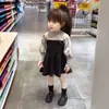 Vestido Infantil Feminino Manga Lanterna Primavera e Outono Novo Estilo Moda Elegante Patchwork Infantil Bebê Manga Bufante Vestido Princesa