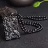Colar de Obsidiana Negra Guan Er Ye para Homens, Pingente Guan Gong Dupla Face, Colar Statement Guan Gong Deus Marcial da Riqueza Unissex, Estilo Moderno
